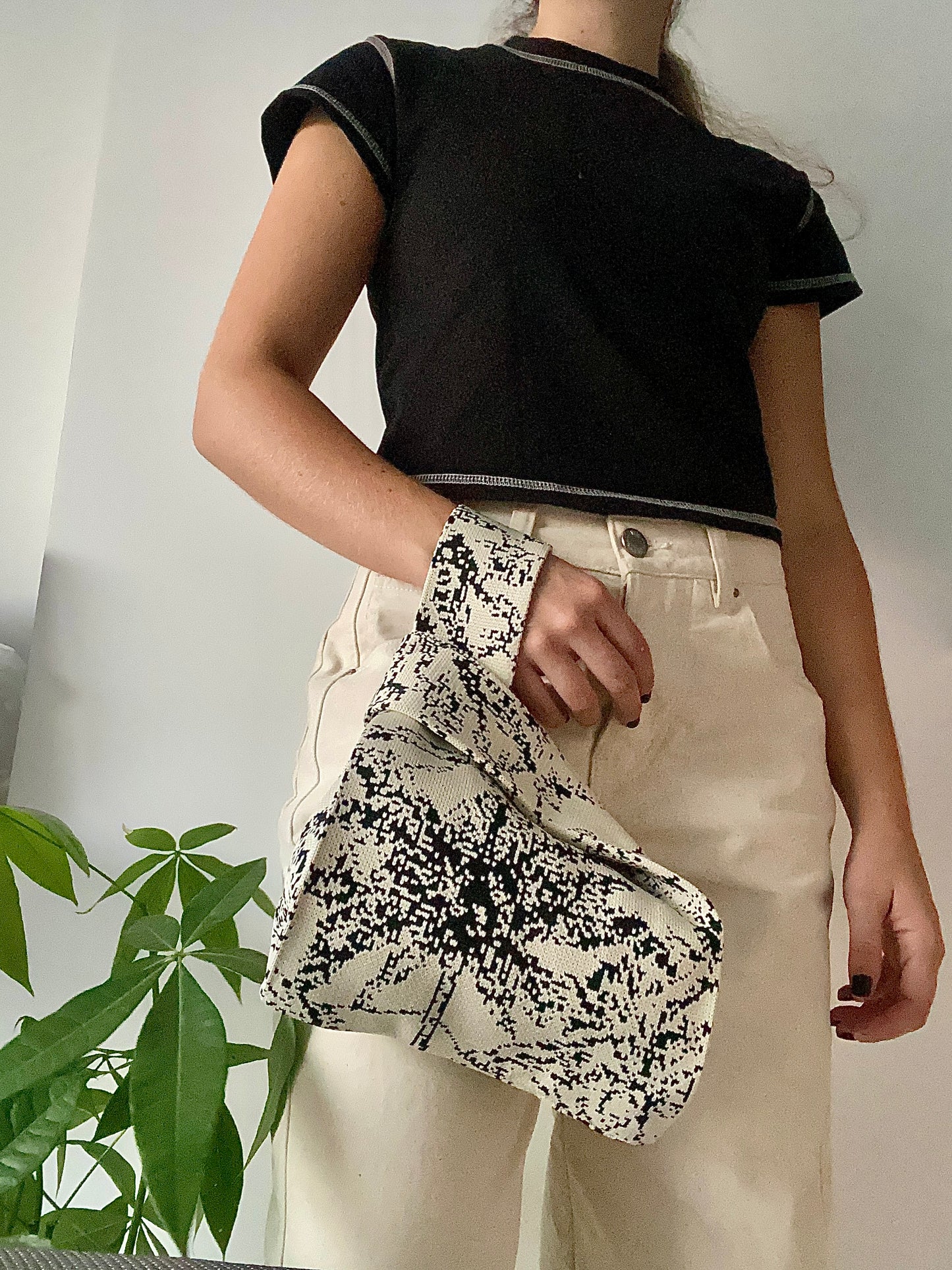 Bolso Tejido - Palmeras Negro y Blanco