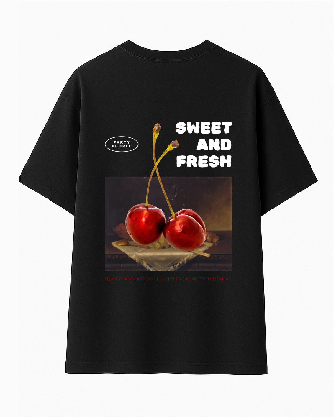 Camiseta Negra Cereza - Oversize Fit