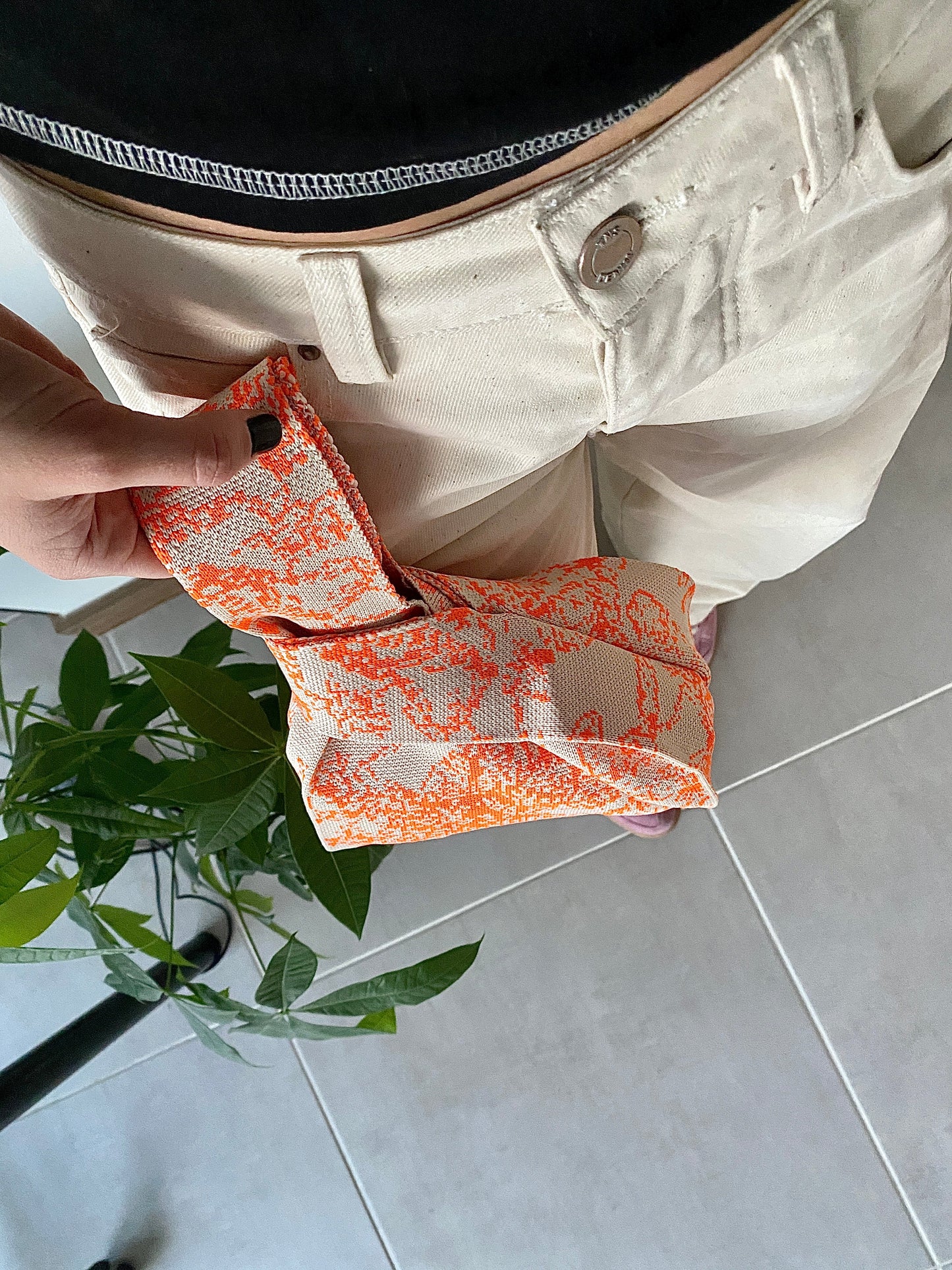 Bolso Tejido - Palmeras Naranja y Blanco