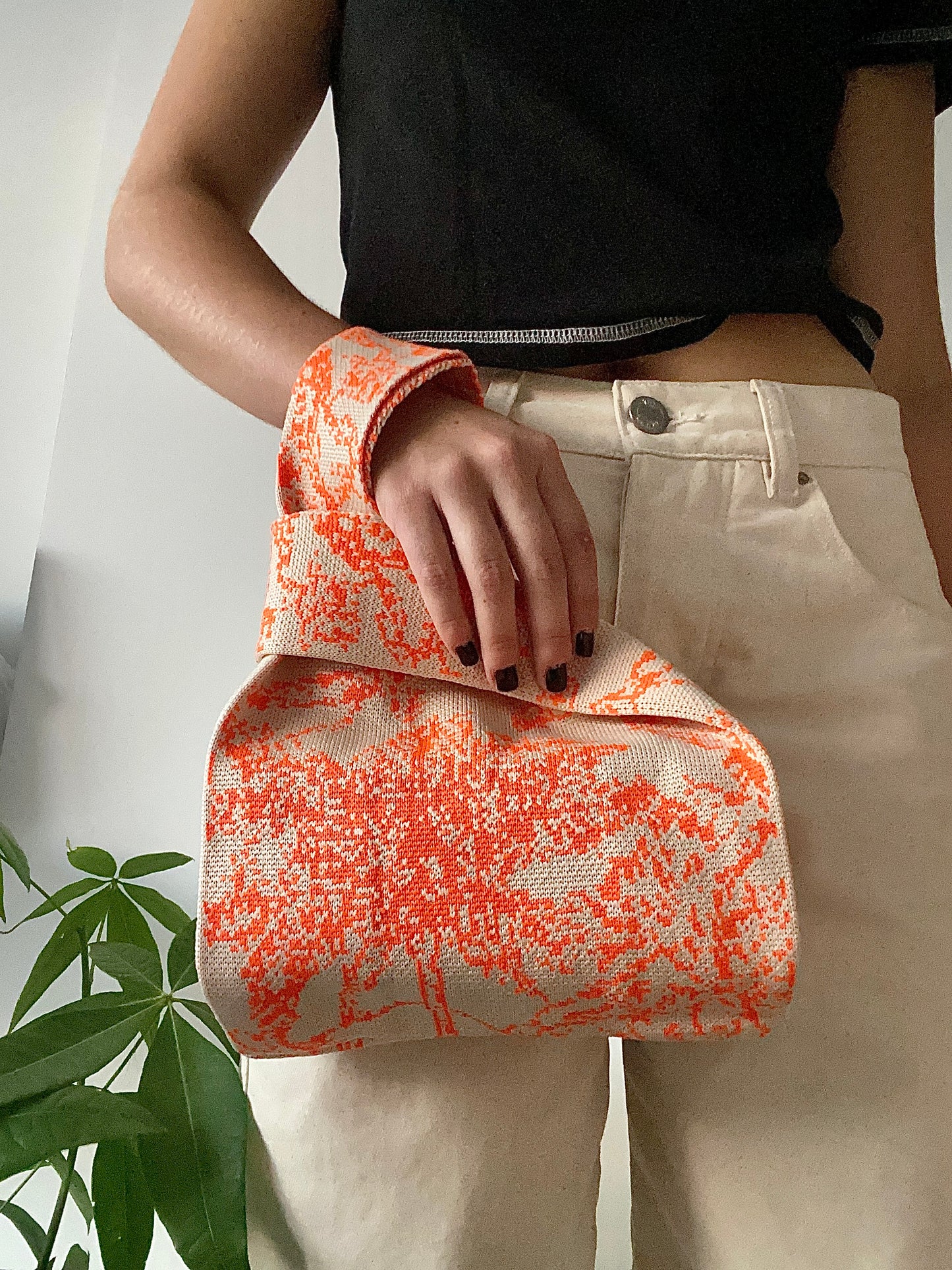 Bolso Tejido - Palmeras Naranja y Blanco