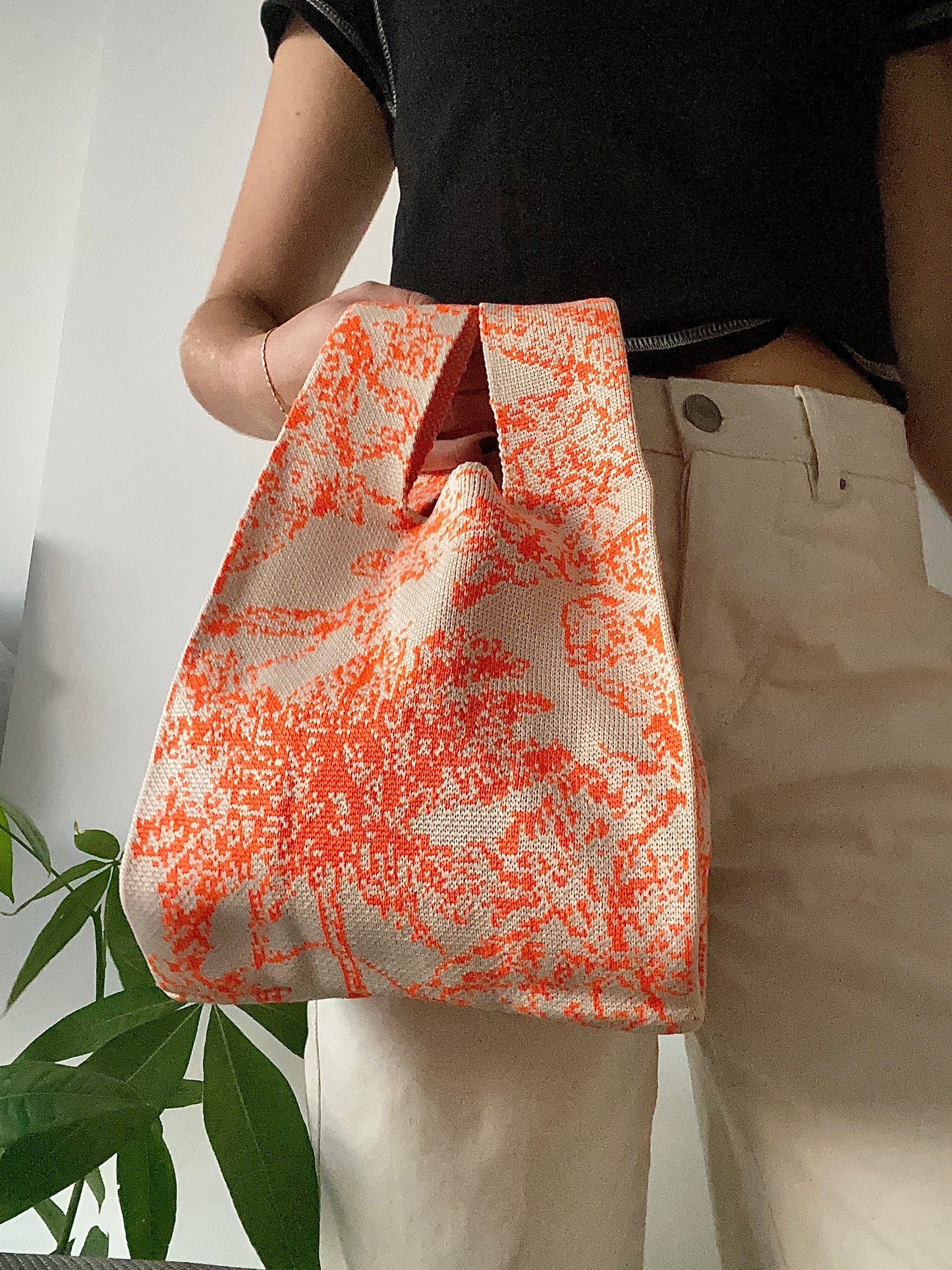 Bolso Tejido - Palmeras Naranja y Blanco