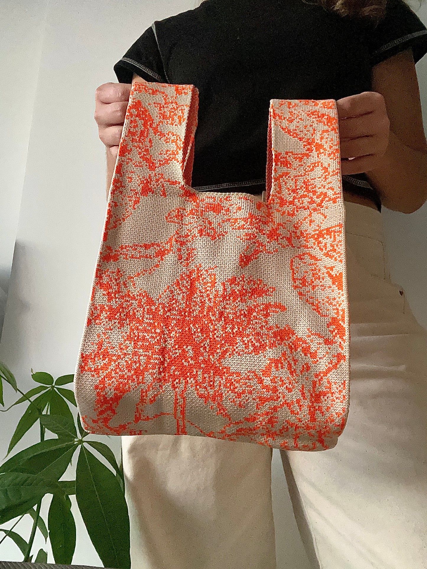 Bolso Tejido - Palmeras Naranja y Blanco