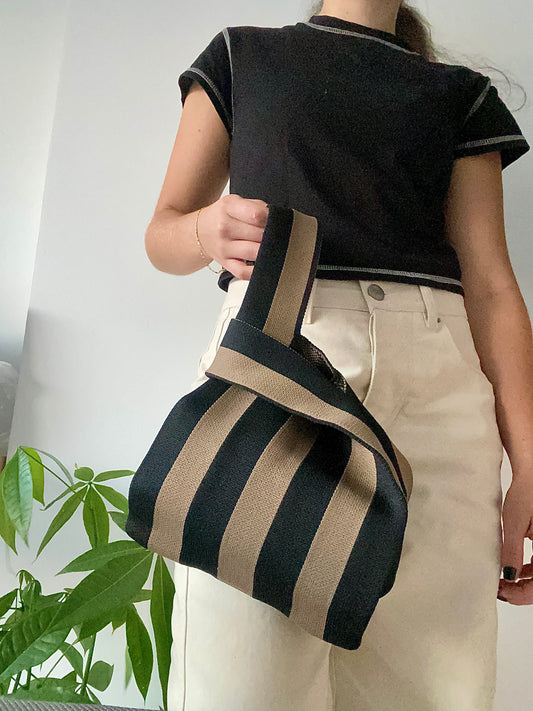 Bolso Tejido - Rayas Café y Negro
