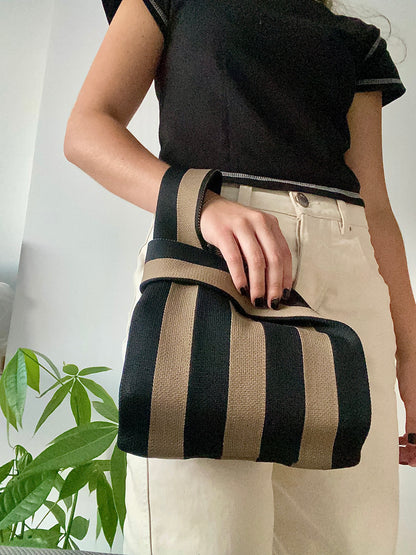 Bolso Tejido - Rayas Café y Negro