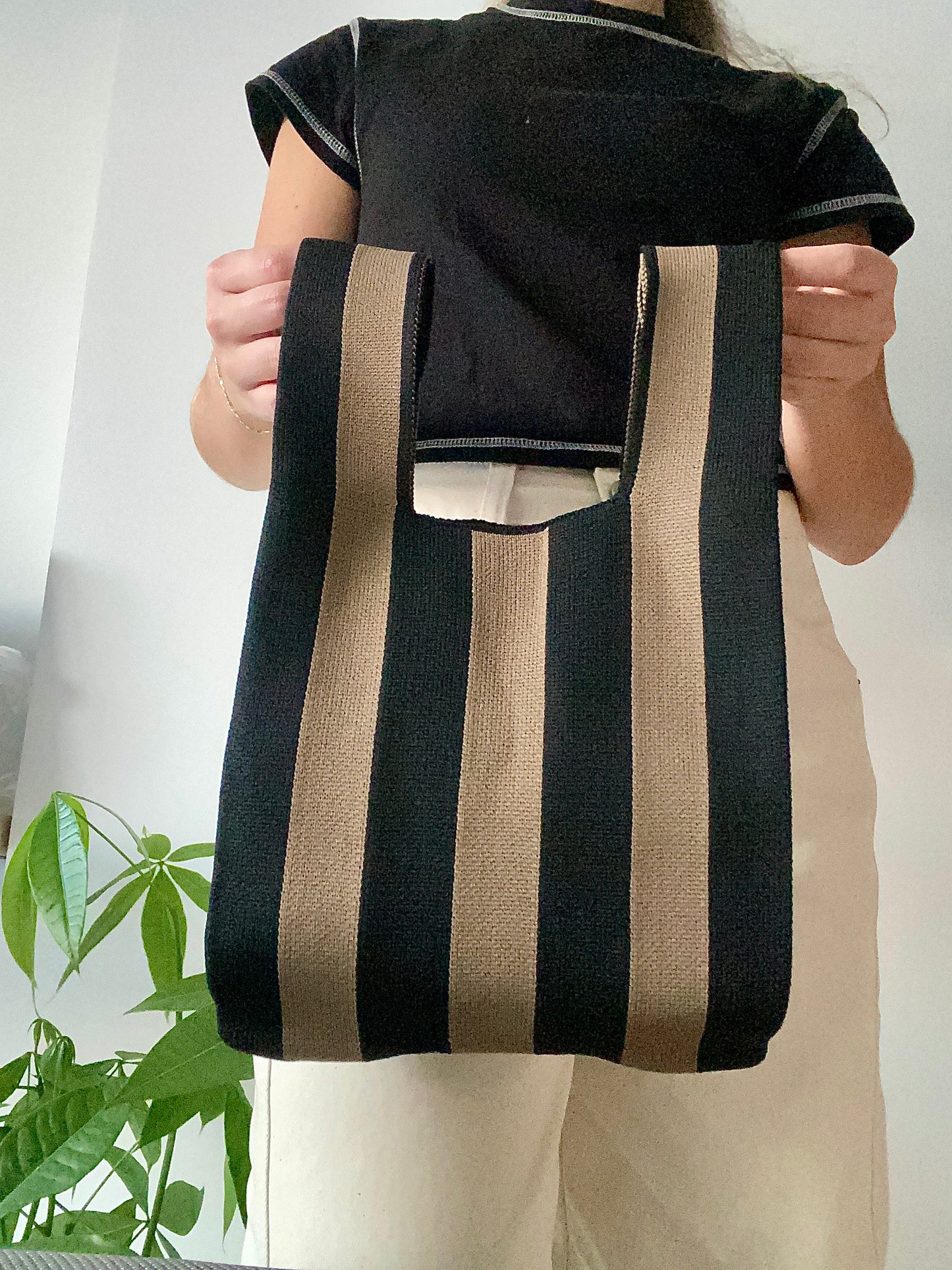 Bolso Tejido - Rayas Café y Negro