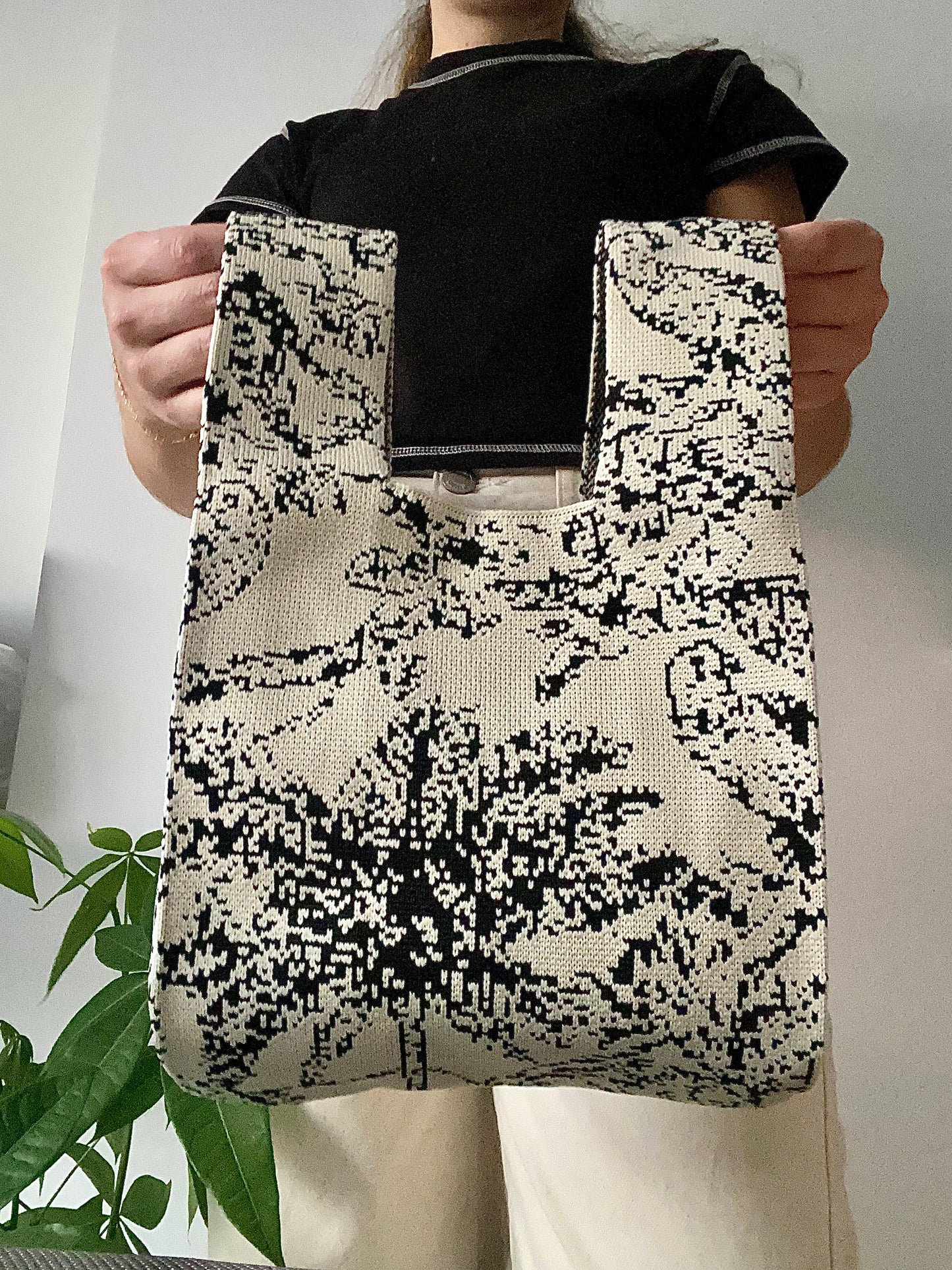 Bolso Tejido - Palmeras Negro y Blanco