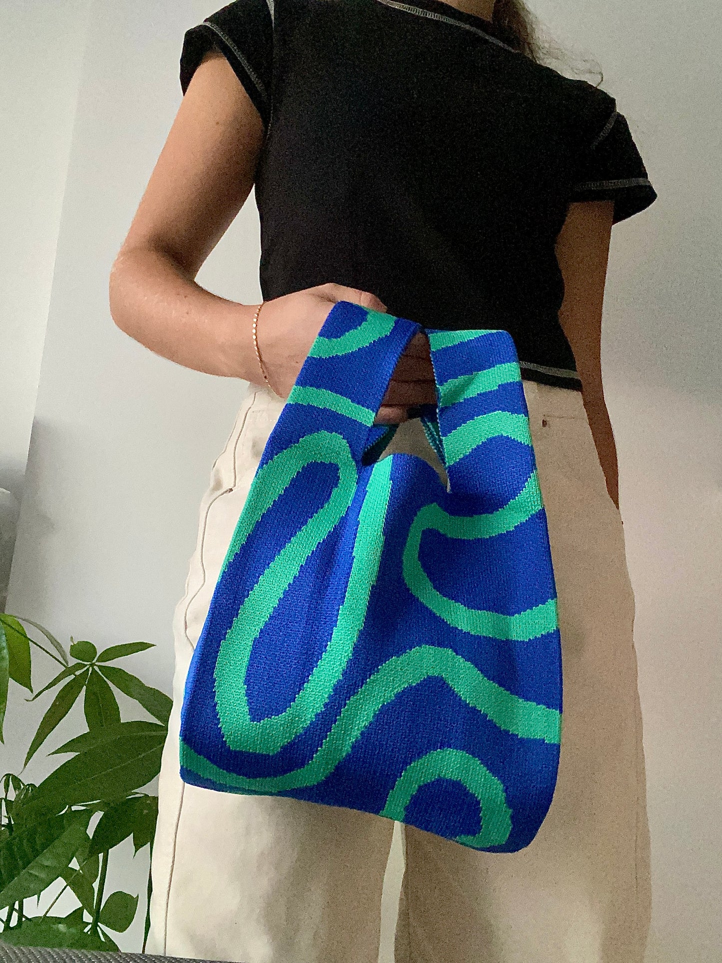 Bolso Tejido - Curvas Azul y Verde