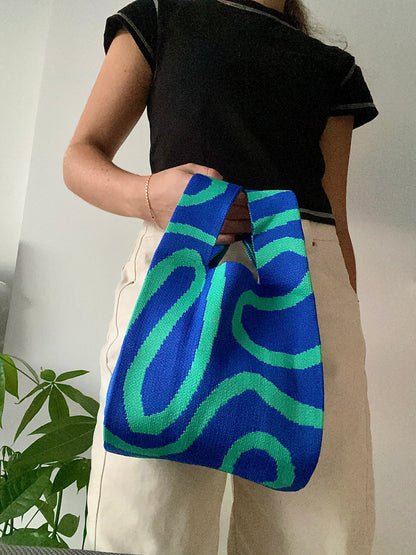 Bolso Tejido - Curvas Azul y Verde