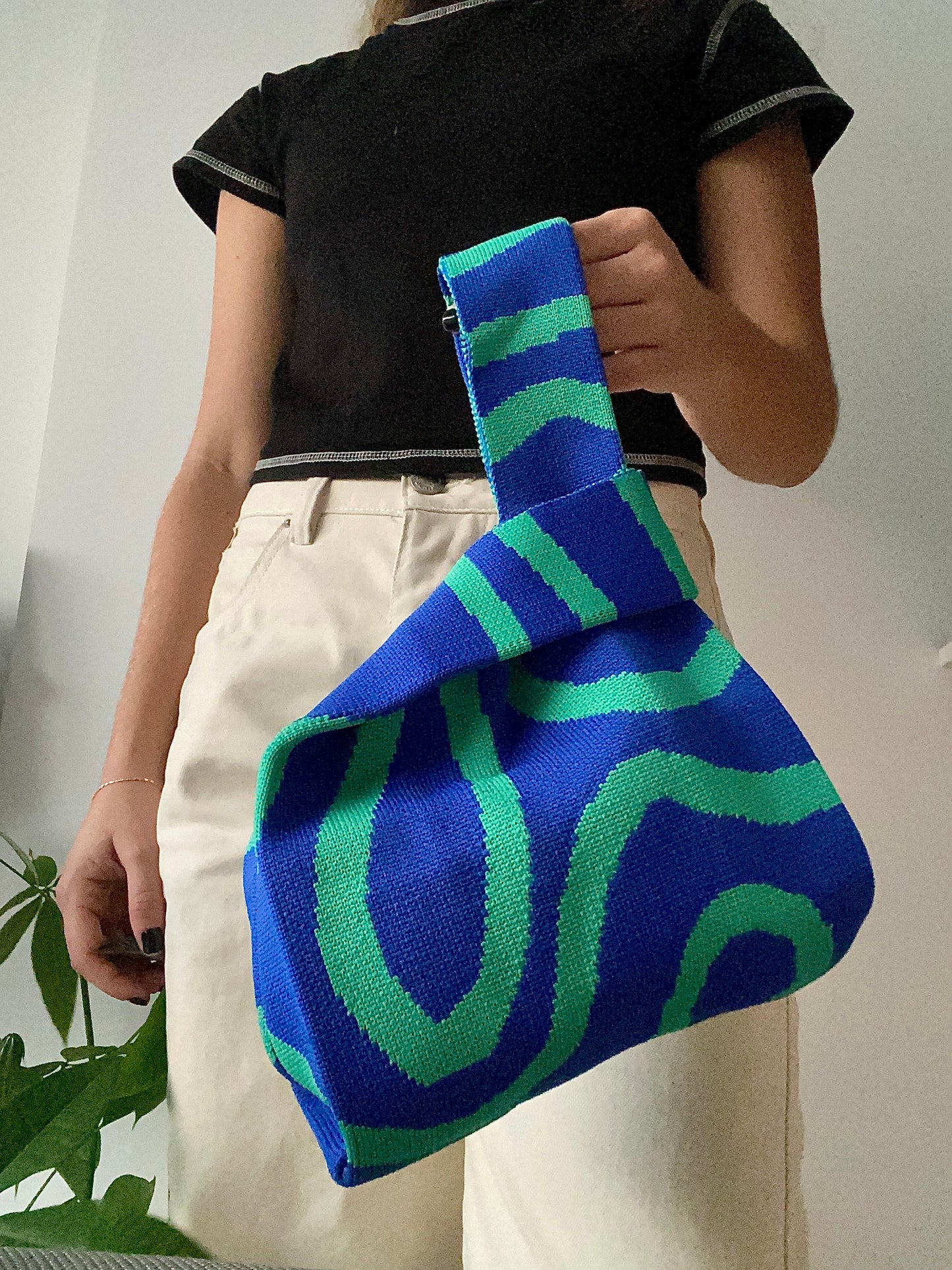 Bolso Tejido - Curvas Azul y Verde