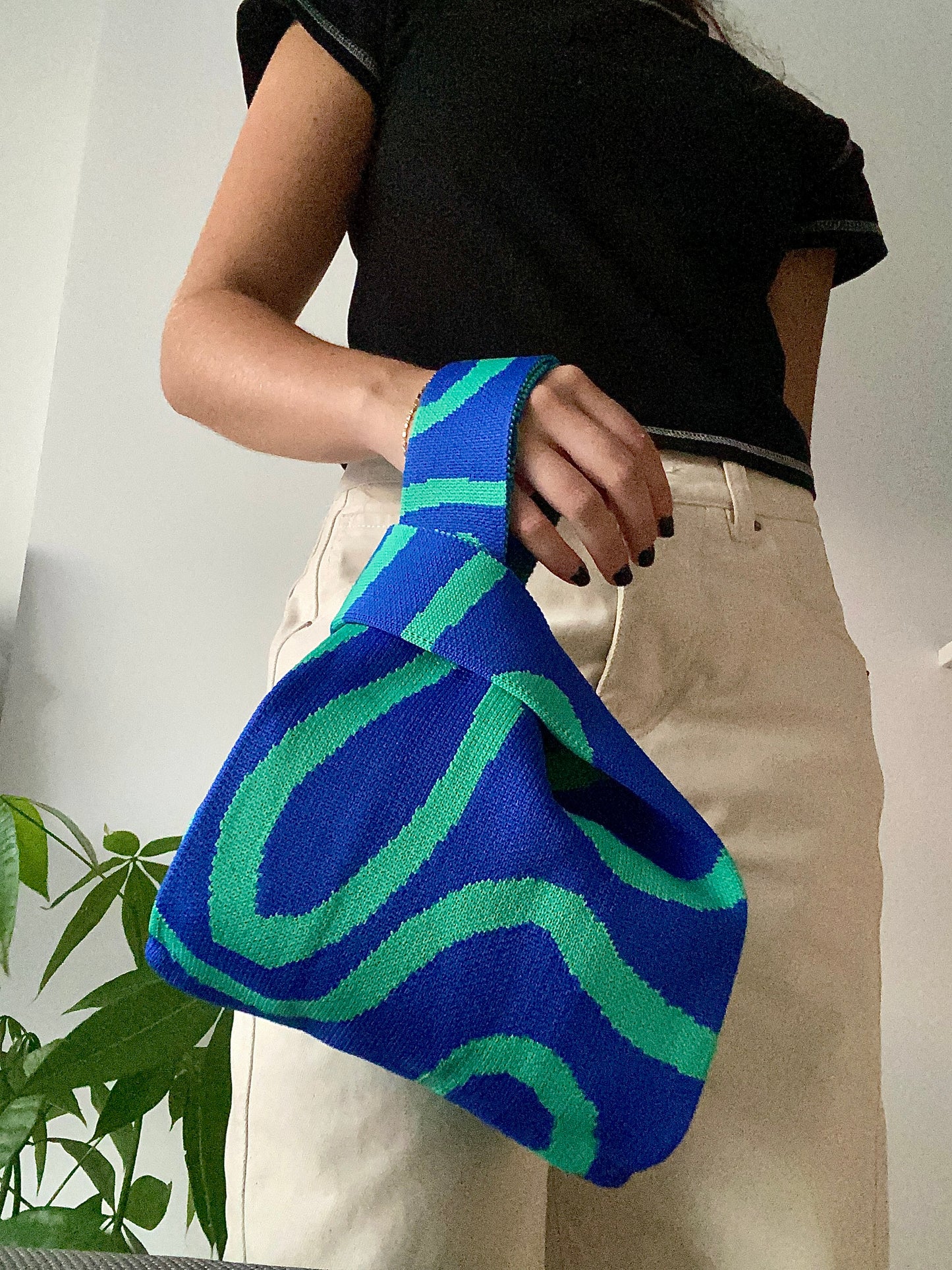 Bolso Tejido - Curvas Azul y Verde