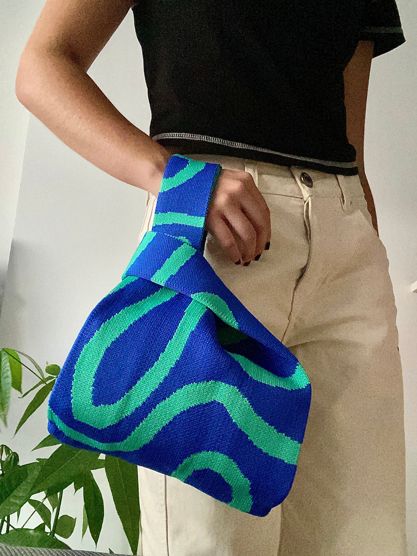 Bolso Tejido - Curvas Azul y Verde