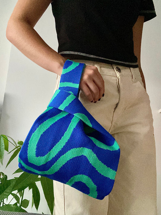 Bolso Tejido - Curvas Azul y Verde